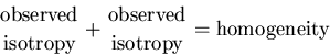\begin{displaymath}{\mbox{observed}\above0pt\mbox{isotropy}} +
{\mbox{observed}\above0pt\mbox{isotropy}} =
\mbox{homogeneity}
\end{displaymath}