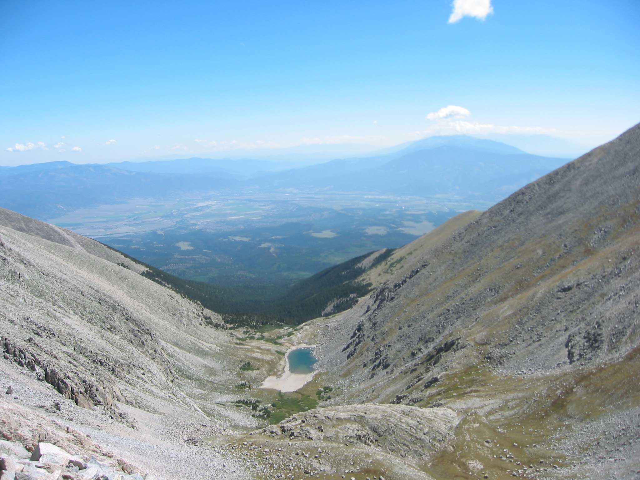 Shavano Lake, as seen at the saddle before the ridge traverse