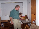 Zane prepping the chocolate fountain!